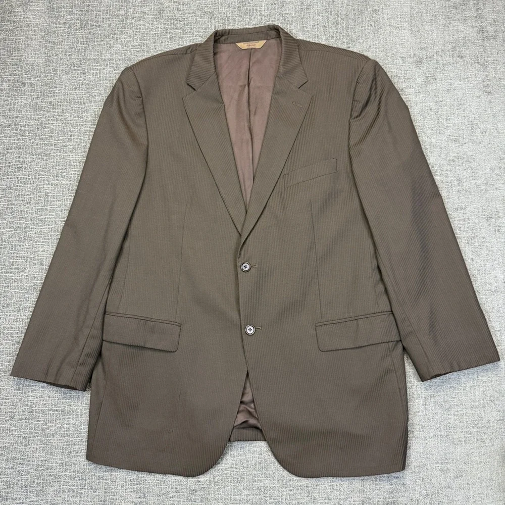Pronto Uomo Blazer Mens 48L Brown Pinstripe Wool Zignone Italy Sport Coat